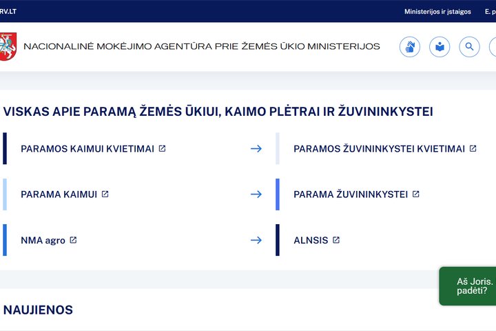 NMA svetainės titulinio puslapio vaizdas